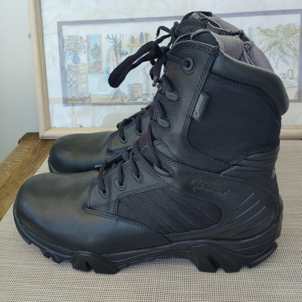 Bates "GX8" 8" Black Leather Waterproof Soft-Toe Side-Zip Tactical Boot. Size 11